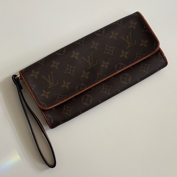 Louis Vuitton Monogram Pochette Twin GM Large Vintage Coated Canvas Clutch Lux